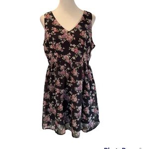 Love Tree Navy Blue w Pink, Green, Purple, White Floral Print Sleeveless Dress M